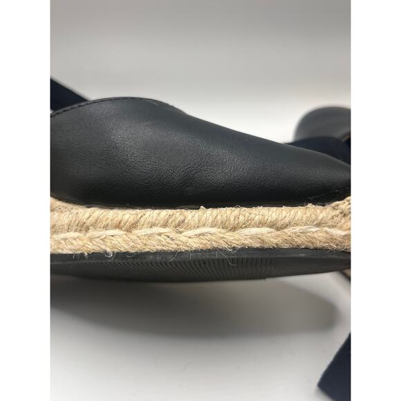 Venus Black Faux Leather Closed Toe Espadrille with Ankle Wrap Ribbon Ties - Picture 11 of 12